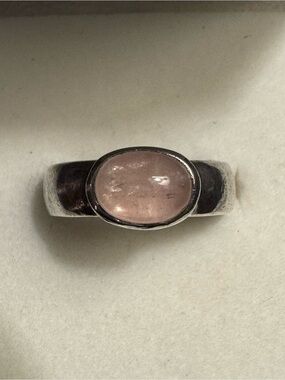 Sterling Silver Rose Quartz Ring East West Oval Cabochon - Size 5.75